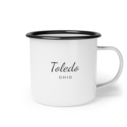 12oz enamel camp cup for Toledo, Ohio Side view