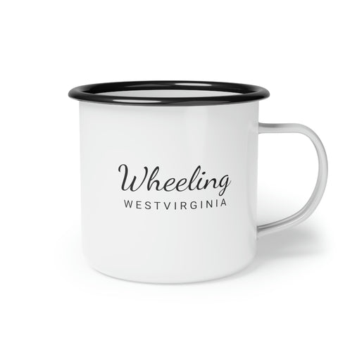 12oz enamel camp cup for Wheeling, West Virginia Side view