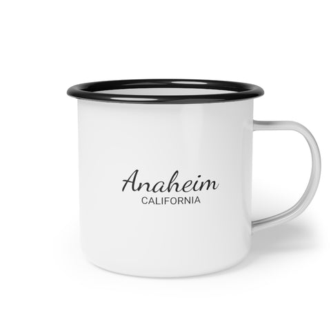 12oz enamel camp cup for Anaheim, California Side view