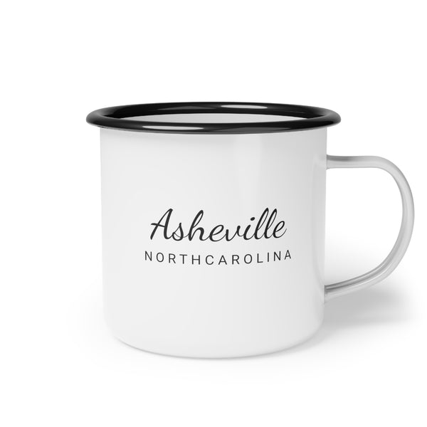 12oz enamel camp cup for Asheville, North Carolina Side view