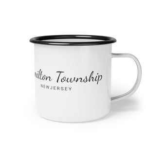 12oz enamel camp cup for Hamilton Township, New Jersey Side view