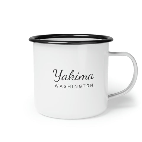 12oz enamel camp cup for Yakima, Washington Side view