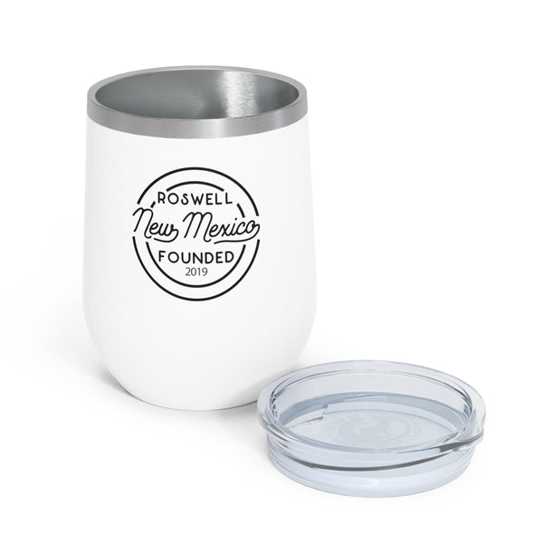 12oz wine tumbler for Roswell, New Mexico with lid off in White