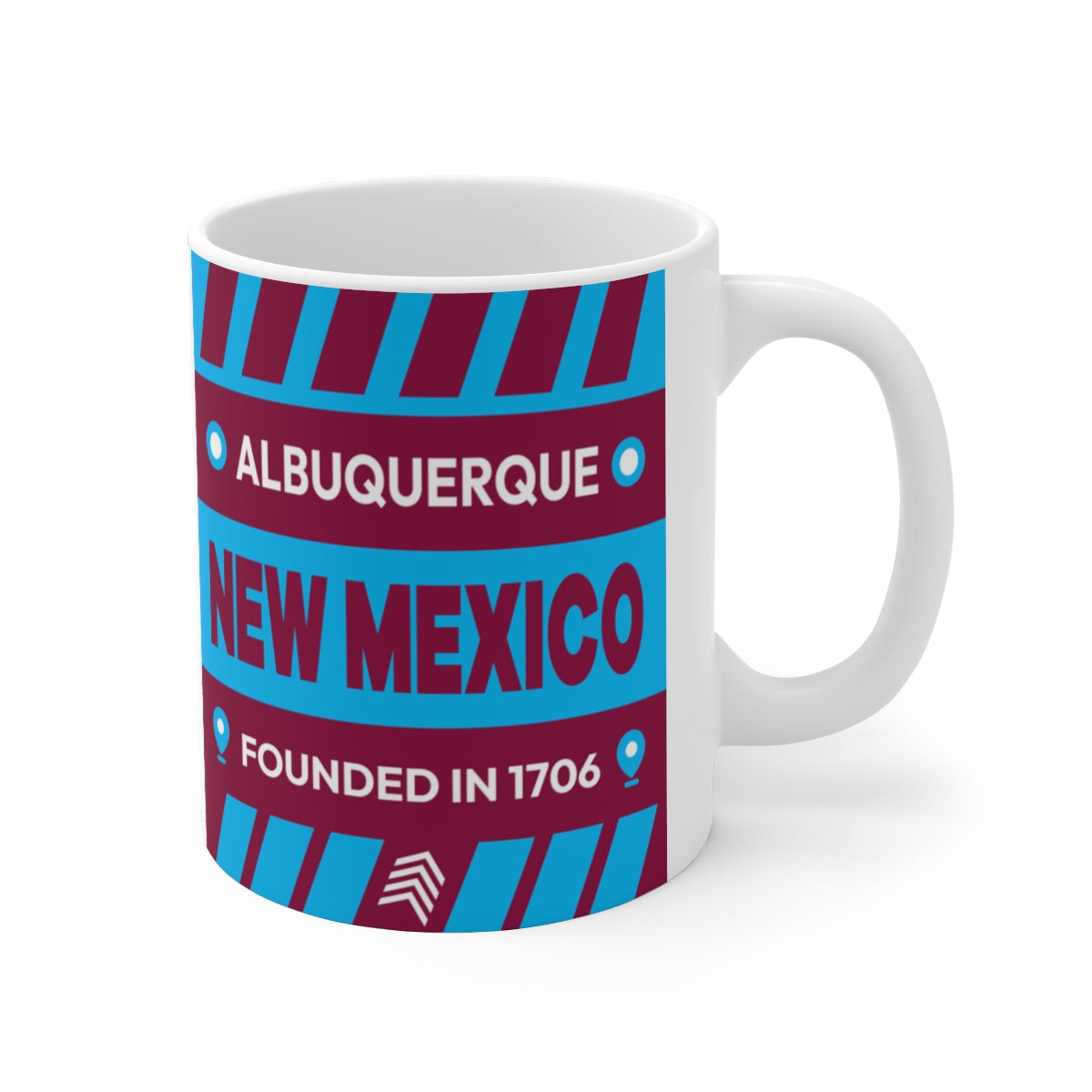 11oz Ceramic mug for Albuquerque, New Mexico. Side view