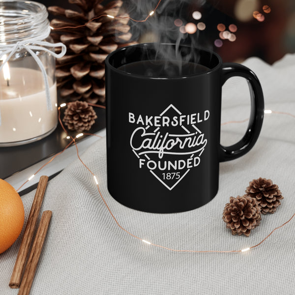 11oz black ceramic mug for Bakersfield, California in context