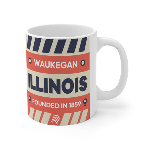 11oz Ceramic mug for Waukegan, Illinois Side view