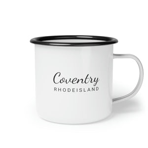 12oz enamel camp cup for Coventry, Rhode Island Side view