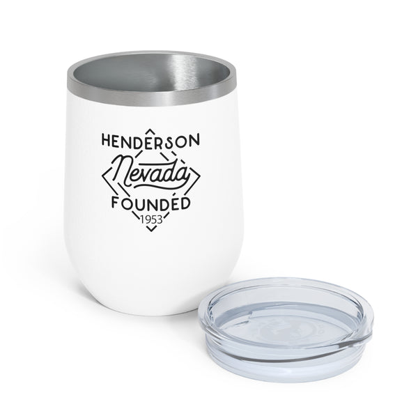 12oz wine tumbler for Henderson, Nevada with lid off in White