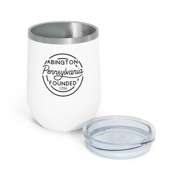12oz wine tumbler for Abington, Pennsylvania with lid off in White