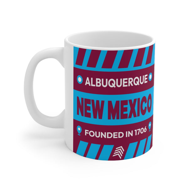 11oz Ceramic mug for Albuquerque, New Mexico. Side view