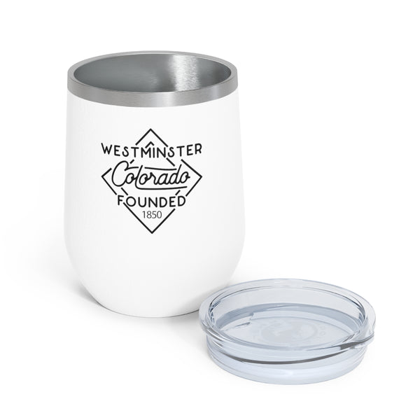 12oz wine tumbler for Westminster, Colorado with lid off in White