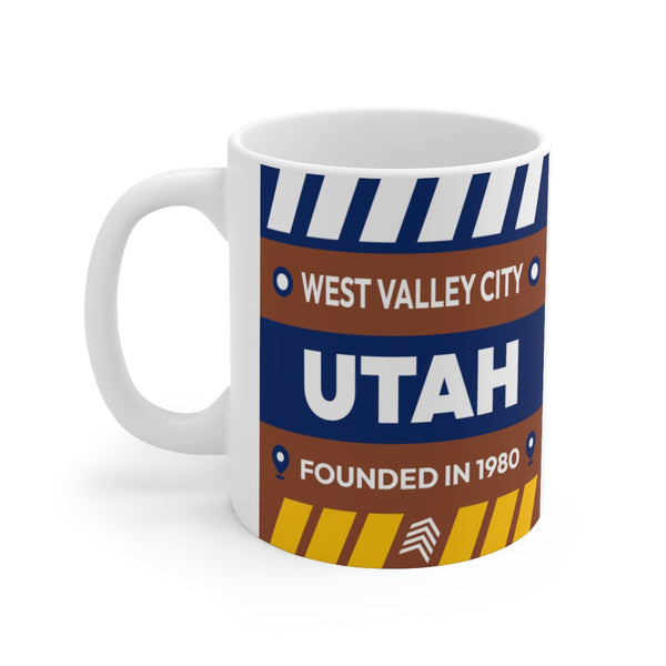 11oz Ceramic mug for West Valley City, Utah. Side view