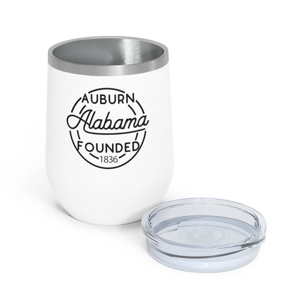 12oz wine tumbler for Auburn, Alabama with lid off in White