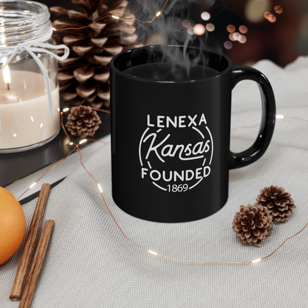 11oz black ceramic mug for Lenexa, Kansas in context
