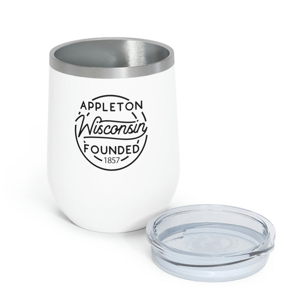 12oz wine tumbler for Appleton, Wisconsin with lid off in White