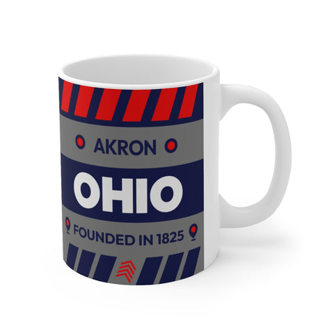 11oz Ceramic mug for Akron, Ohio Side view