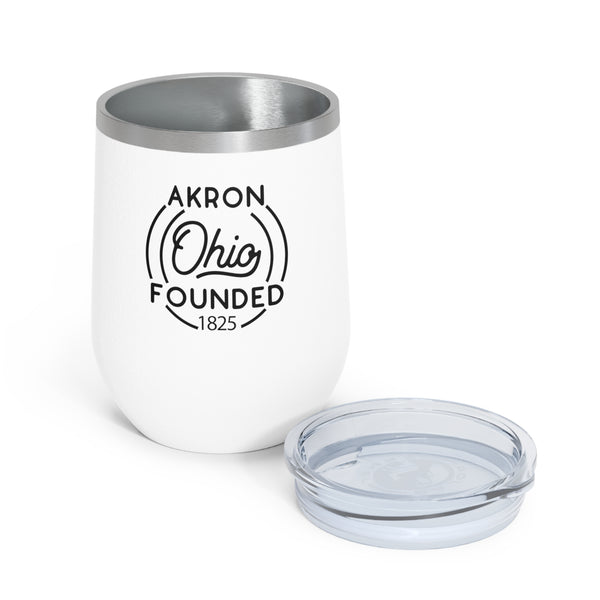 12oz wine tumbler for Akron, Ohio with lid off in White