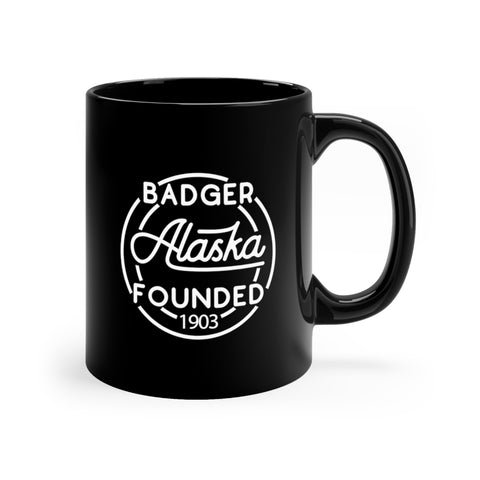 11oz black ceramic mug for Badger, Alaska Side view