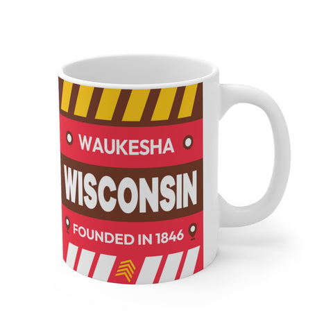 11oz Ceramic mug for Waukesha, Wisconsin Side view