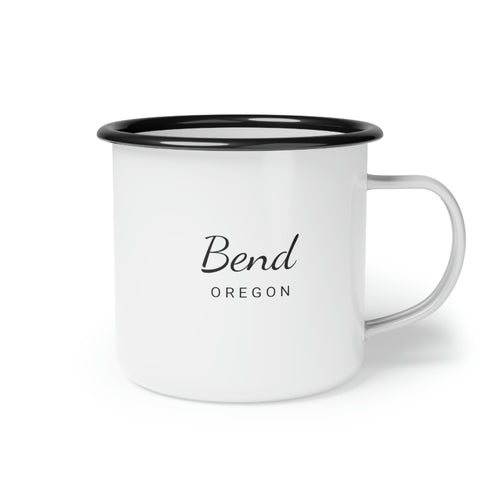 12oz enamel camp cup for Bend, Oregon Side view