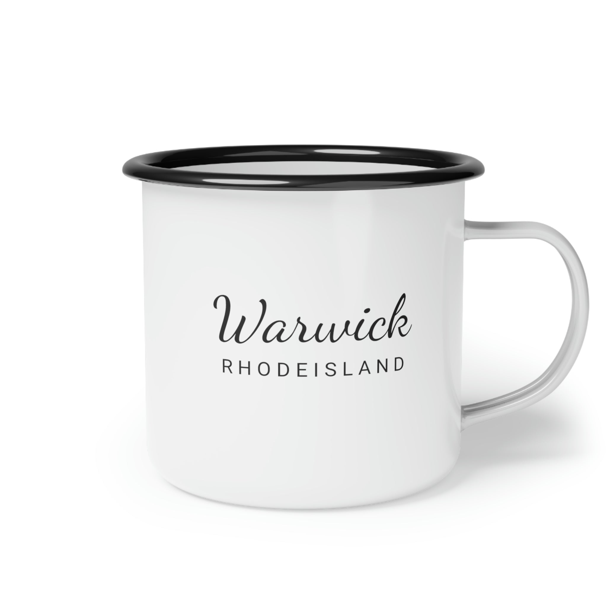 12oz enamel camp cup for Warwick, Rhode Island Side view