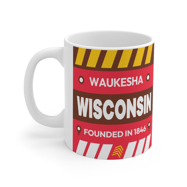 11oz Ceramic mug for Waukesha, Wisconsin Side view