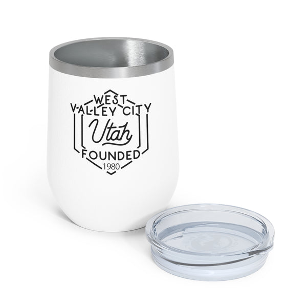 12oz wine tumbler for West Valley City, Utah with lid off in White