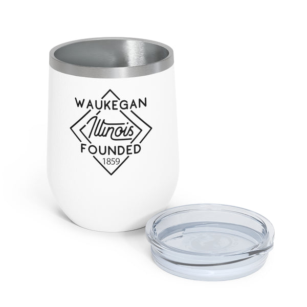 12oz wine tumbler for Waukegan, Illinois with lid off in White