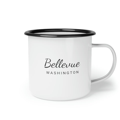 12oz enamel camp cup for Bellevue, Washington Side view