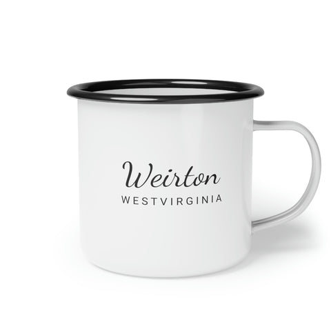 12oz enamel camp cup for Weirton, West Virginia Side view