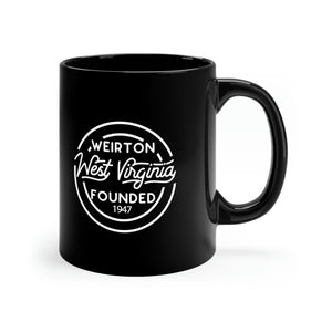 11oz black ceramic mug for Weirton, West Virginia Side view