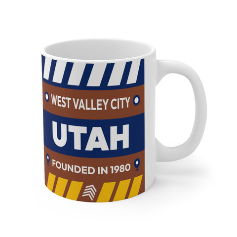 11oz Ceramic mug for West Valley City, Utah. Side view